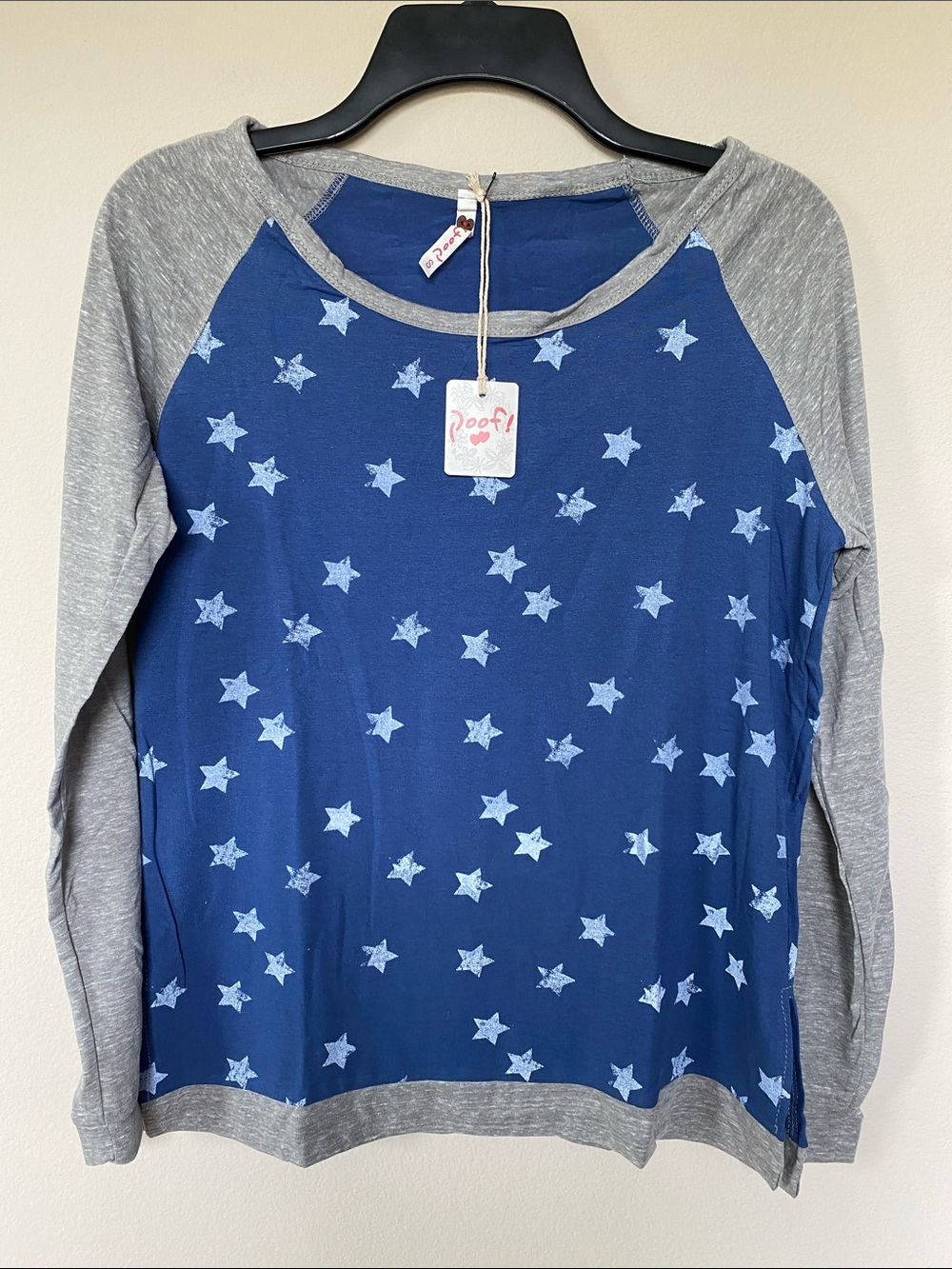 Poof! Blue and Grey Star Raglan Shirt